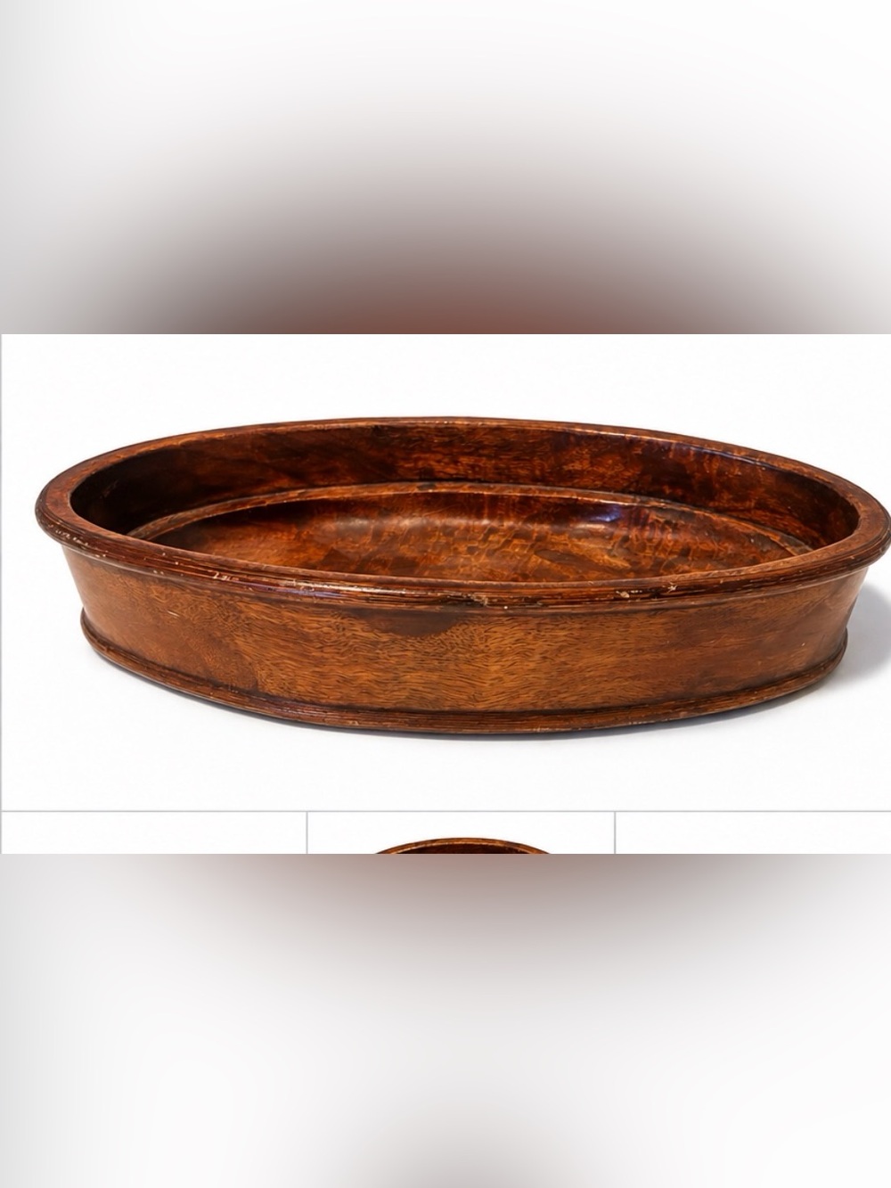 Vintage Oval Solid Wood Serving Bowl Tray 16” Figured Grain MCM Rustic Decor